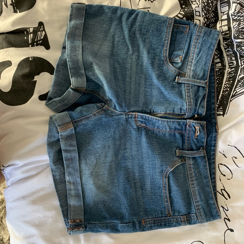 dark blue jean shorts